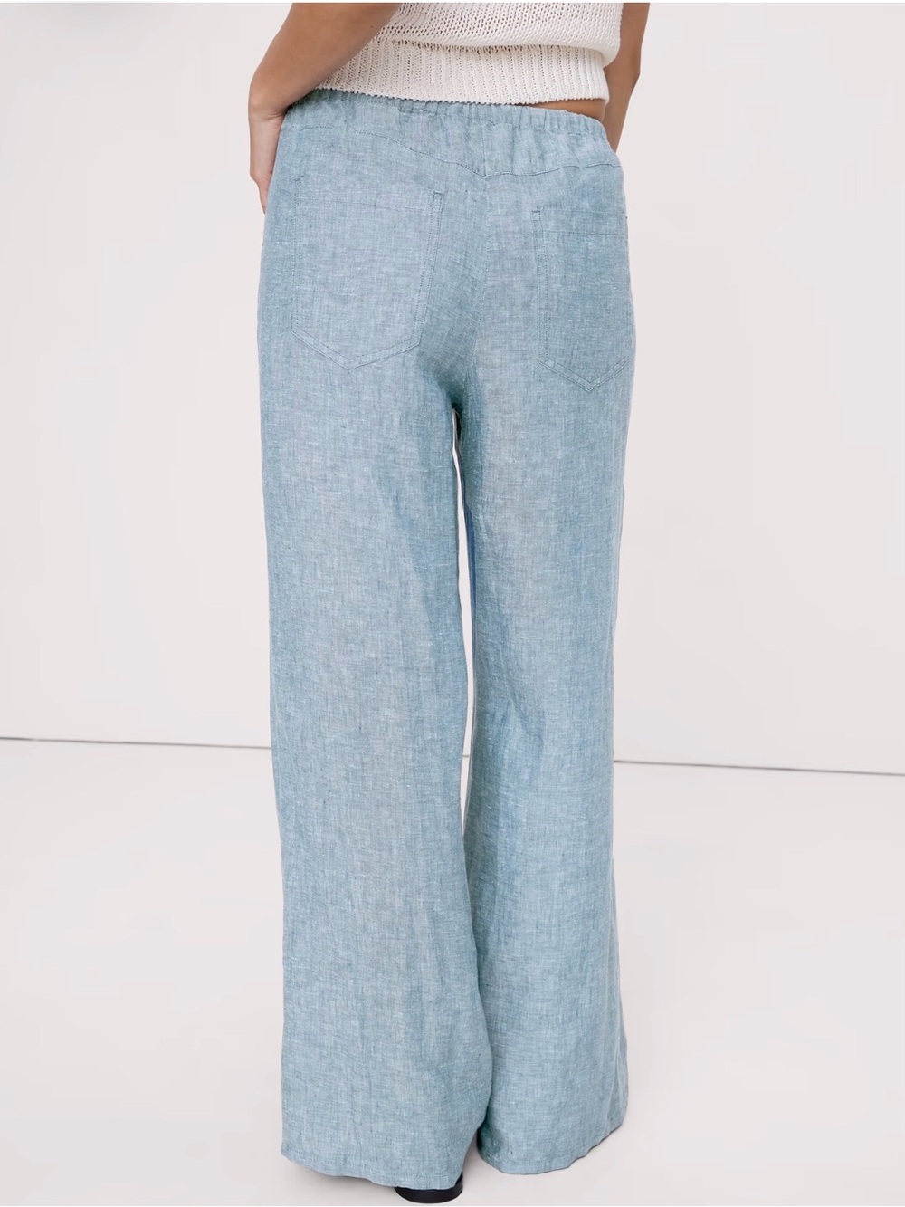 Banana Republic Studio Wide Leg Linen Drawstring Pants Blue XXS Petite